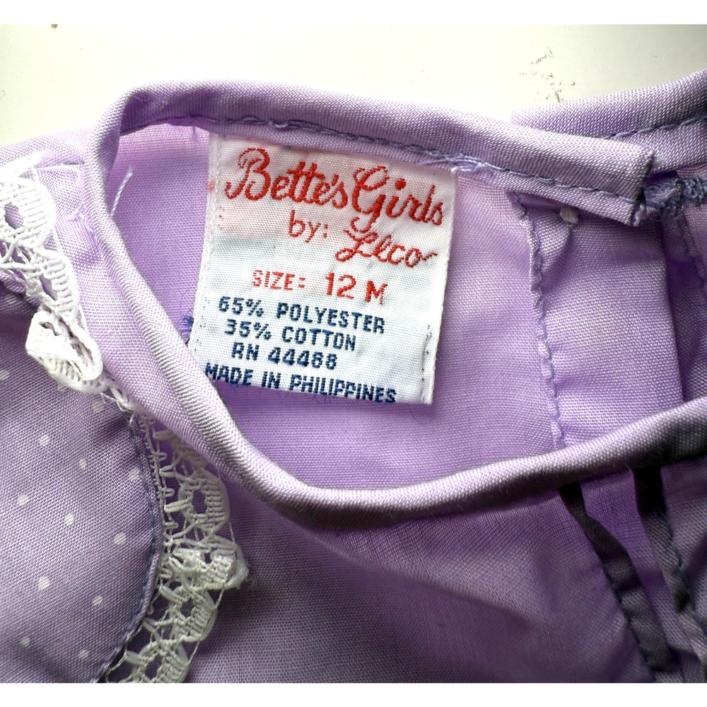 Vintage Bettes Baby Dress 12M Purple Ruffle - Picture 4 of 5